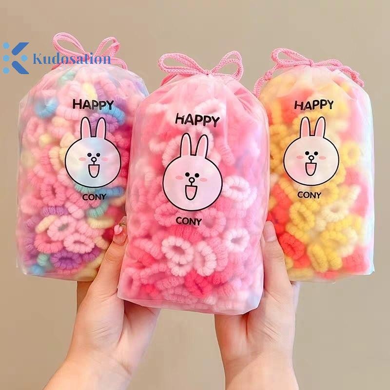 Kudosation 100 Chiếc Bé Gái Nhiều Màu Sắc Dây Buộc Tóc Bộ Nylon Cao Su Co Giãn Cao Su Trẻ Em Vòng Tròn Tóc Trẻ Em Dây Buộc Tóc Phụ Kiện Tóc