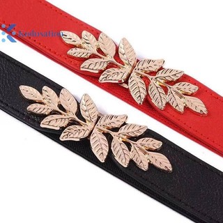 Kudosation Thắt Lưng Co Giãn Mỏng Trang Trí Co Giãn Nhanh Phát Hành Thắt Lưng Đen Mạ Vàng Lá Khóa Nữ Đầm Thắt Lưng Quần Jean Thắt Lưng
