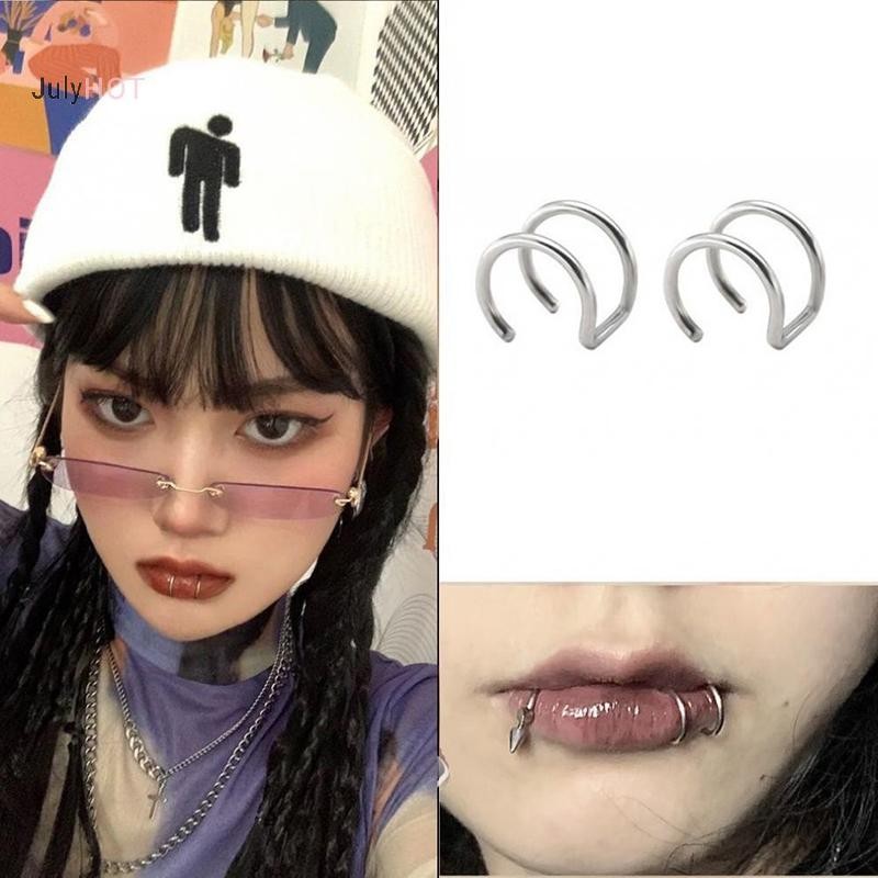Julyhot Thời Trang Thép Titan Đa Năng Kẹp Môi Tai Kẹp Bông Tai Cho Nam Nữ Unisex Punk Thoáng Mát Hip-hop Xuyên Massivedeals Trang Sức