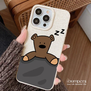 ibumpers Ốp Điện Thoại iPhone Họa Tiết Gấu Ngủ Đáng Yêu Đơn Giản IPhone 16 15 14 12 13 11 Pro Max IP 7 8 Plus X XS XR Ốp Lưng Ống Hút Lúa Mì Phân Hủy Thân Thiện Với Môi Trường