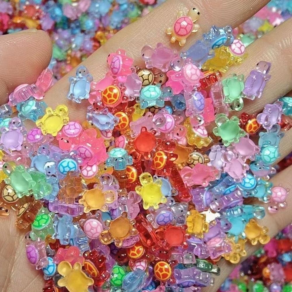 ESSENCEH 100 Chiếc Rùa Dạ Quang, Phim Hoạt Hình Phát Sáng Trong Tối Động Vật Nhựa Mini, DIY Dopamine Màu Mini Rùa Móng Tay Quyến Rũ Cho DIY Kẹp Tóc Điện Thoại
