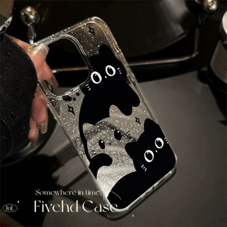 Ins Hàn Quốc Phim Hoạt Hình Mèo Đen Dễ Thương Cặp Đôi Bling Vỏ Sáng Tạo Cho iPhone 11 16 16E 15 14 13 12 Pro Xs Max XR X 7 8 Plus SE HD Ốp Lưng Điện Thoại Bảo Vệ Lấp Lánh Vỏ