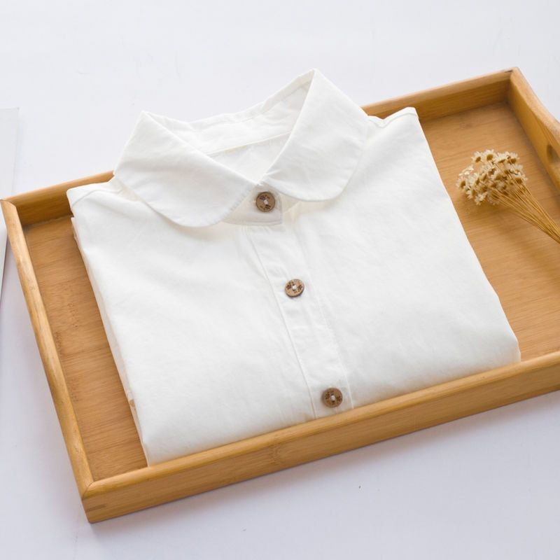 Áo sơ mi nữ Cotton dài tay màu trắng trơn dành cho nữ Áo sơ mi có cổ thường ngày