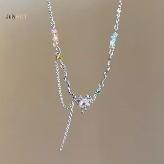 Julyhot Nhiều Màu Sắc Đá Nghiền Đính Hạt Vòng Cổ Dành Cho Nữ Cô Gái Ánh Sáng Sang Trọng Trái Tim Ngọt Ngào Xương Đòn Dây Chuyền Phụ Kiện Trang Sức Quà Tặng Massivedeals