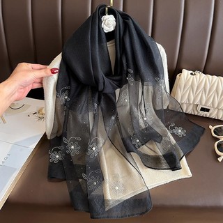 Phiên Bản Hàn Quốc Thu Đông Phù Hợp Với Mô Phỏng Lụa Pha Trộn Khăn Lụa Nữ Nóng Khoan Cao Cấp Đính Hạt Bên Ngoài Khăn Choàng Mỏng Dài Khăn