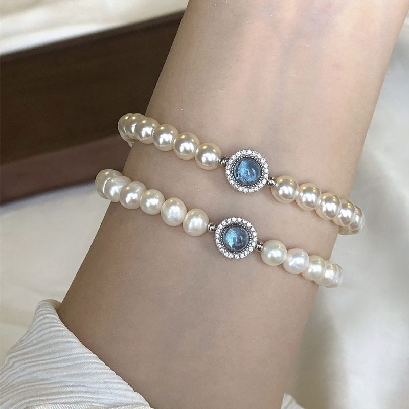 Vòng tay hạt ngọc trai nước ngọt Aquamarine tự nhiên sang trọng nhẹ nhàng với thiết kế độc đáo