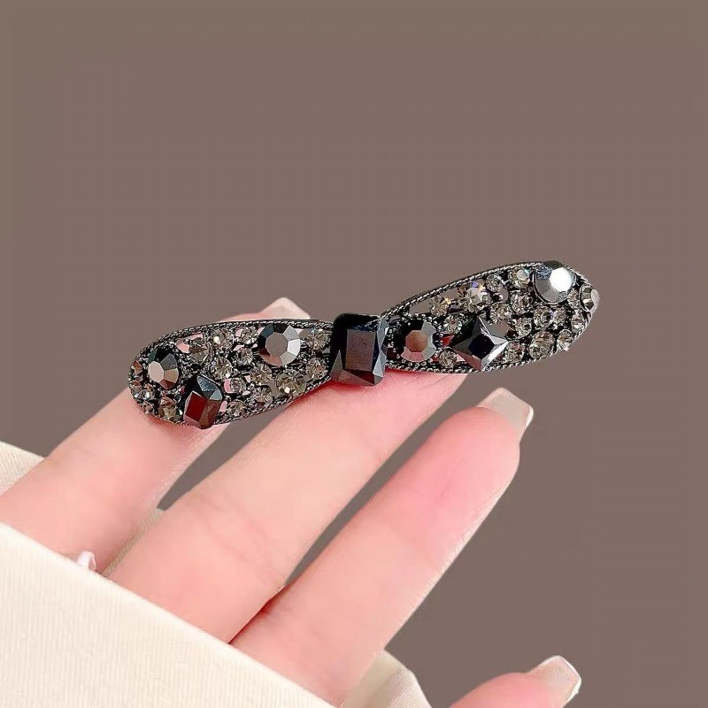 MAUROPOLI [Sẵn Sàng] Cao Cấp Obsidian Pha Lê Nơ Nổ Kẹp Tóc Bên Mũ Đội Đầu Cao Cấp Top Kẹp Lưng Đầu Nửa Kẹp Mùa Xuân