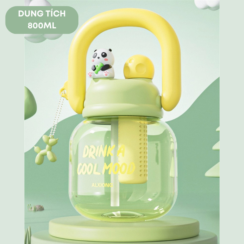 Bình Nước Nắp Gấu Trúc 800ml Có Ống Hút, Quai Xách Và Bóng Lọc Trà, Hoa Quả Detox Đa Năng Tiện Dụng | 269