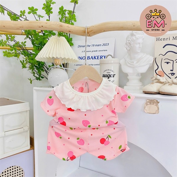 Bộ thun cổ bèo cho bé gái mùa hè từ 5 - 16kg