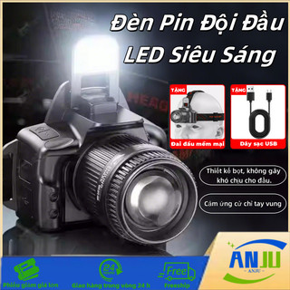 Đèn Pin Đội Đầu LED Siêu Sáng 500m, Chống Thấm Nước, Có Zoom Xa Gần, Phù Hợp Câu Cá, Du Lịch