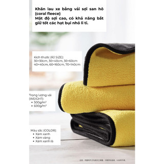 Khăn Lau Đa Năng Microfiber 2 Mặt  Siêu Thấm Cực Dày Không Đổ Lông BUNA, Khăn Lau Xe Ôto, Xe máy.