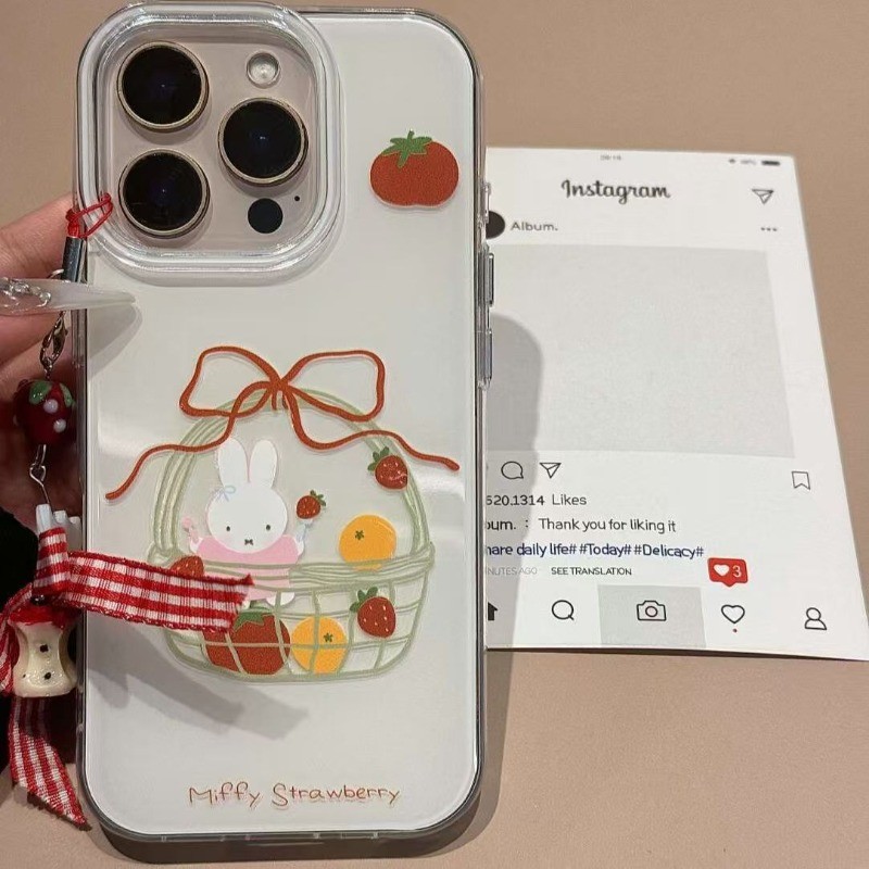 Ốp Điện Thoại Ins Style Thỏ Cho Vivo V60 V50 V50E V40 V40E V30 V30E V29 Lite V29E V27 V27E V25 V25E V23 V23E Pro V17 Neo V9 5G 4G Vỏ Kem Nơ Trái Cây Có Dây Đeo Dâu