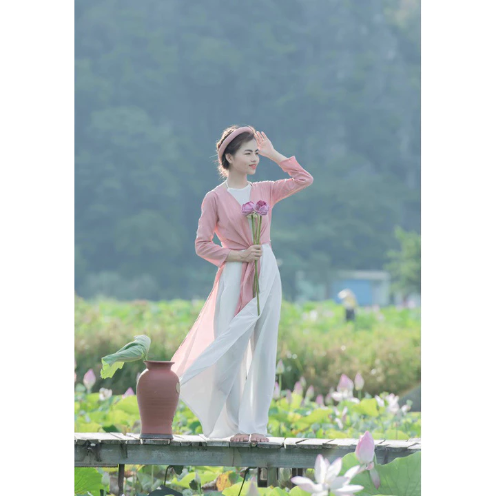 Áo dài tứ thân chụp sen kèm mấn nhiều màu