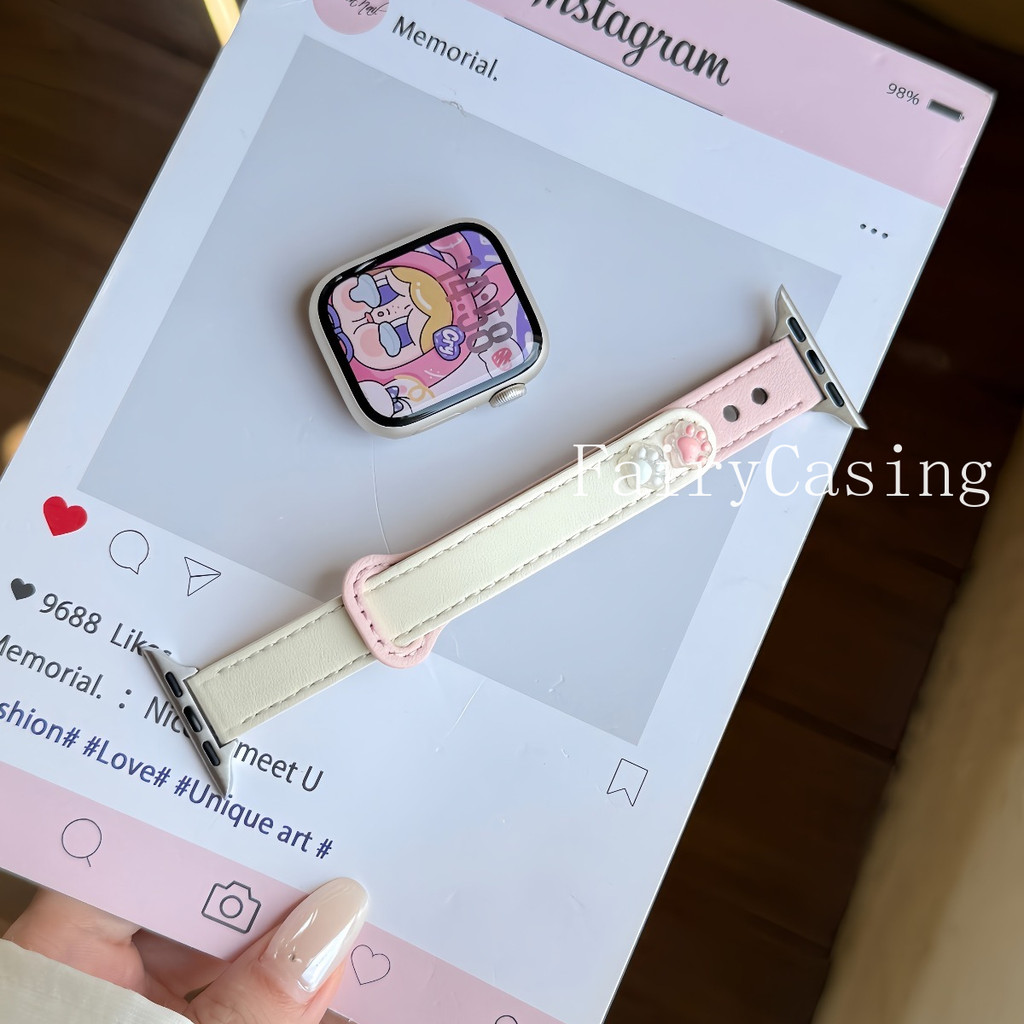 Đồng hồ mỏng phong cách dễ thươngS11 Band cho Apple Watch 38 / 40 / 41 / 42 / 44 / 45 / 46 / 49mm Dây da PU cho Iwatch 10 9 8 7 6 SE Ultra2 S11 Band