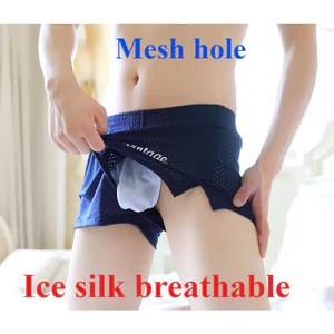 Quần short lưới mềm mại và linh hoạt bằng lụa băng thời trang dành cho nam, quần góc phẳng thoáng khí thể thao, thoải mái cho thanh niên, có thể mặc bên ngoài 4034-JJK