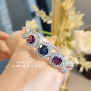Châu Âu Mỹ ins Phong Cách Mới Đầy Đủ Màu Kim Cương Giả Kim Cương Tự Nhiên Vòng Tay Thạch Anh Tím Nữ