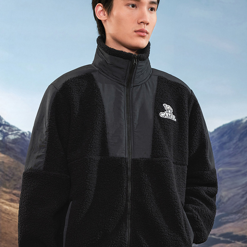 Ảnh Áo khoác lông cừu cổ đứng dày dặn CAMEL CROWN dành cho nam Áo khoác lông cừu chống tĩnh điện 2
