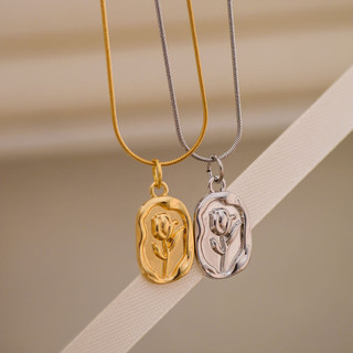Vòng cổ phong cách Pháp Vòng cổ hoa tulip Nữ Mặt Dây chuyền hoa hồng vàng 18k mạ thép titan mặt dây chuyền hoa tulip