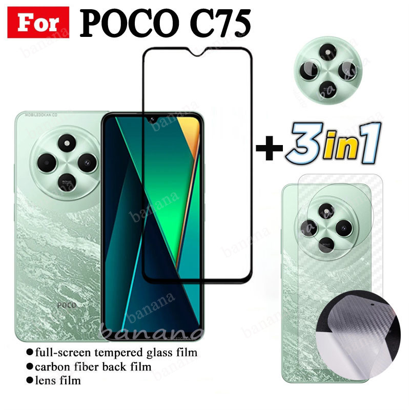 Phim kính cường lực 3 TRONG 1 Poco C75 cho Poco C61 C40 C65 Kính bảo vệ toàn màn hình + Phim ống kính máy ảnh + Phim mặt sau