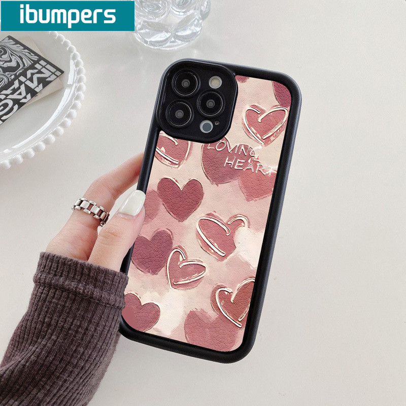 ibumpers Ốp Lưng IPhone Hàn Quốc Thanh Lịch Họa Tiết Tình Yêu Màu Hồng Ốp Điện Thoại Dày Dặn Silicon Mềm Chống Sốc Chống Bẩn Cho IPhone 16 15 14 12 13 11 Pro Max IP 7 8 Plus X XS XR