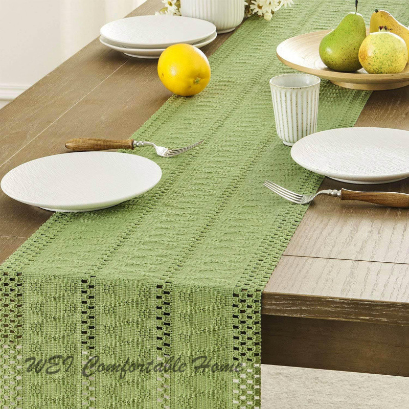 123456Bàn Người Runner Cotton Vải Lanh Khâu Dệt Bàn Chạy Màu Trơn Tua Rua Khăn Trải Bàn
