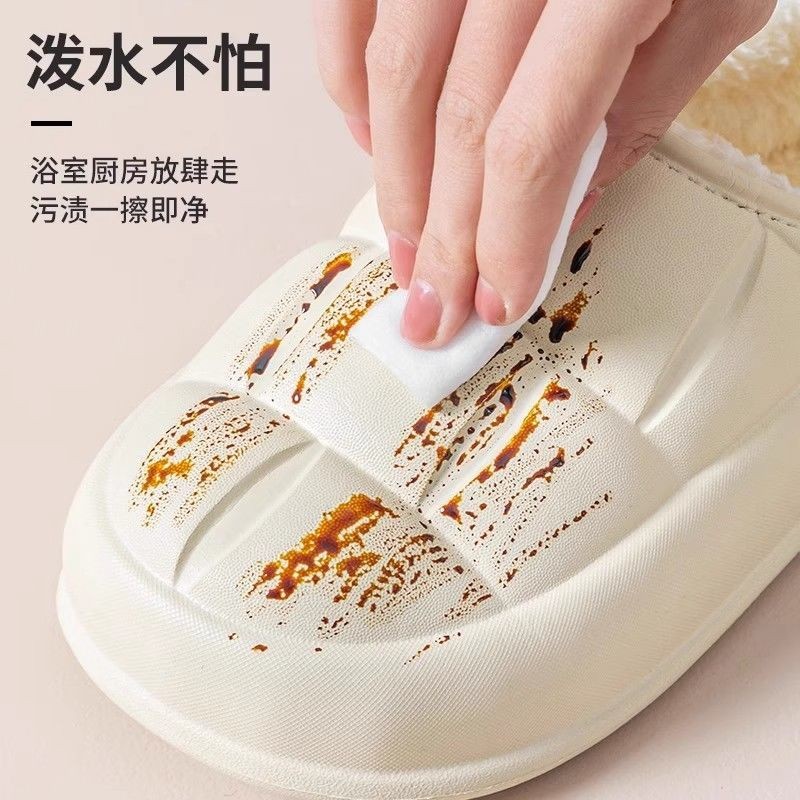 Dép Lê cotton chống thấm nước giày bông đôi lót nhung đế dày cho gia đình trong nhà mẫu mới mùa thu đông 2024 nữ đi bên ngoài