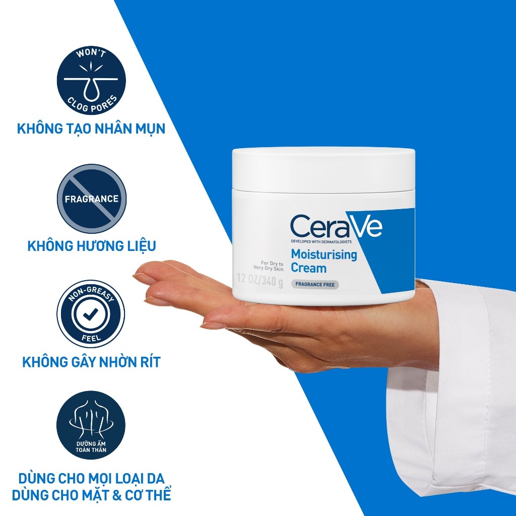 Kem Dưỡng Ẩm Cerave Moisturizing Cream Dành Cho Da Khô - Bảo vệ da, khôi phục màng ẩm cho da