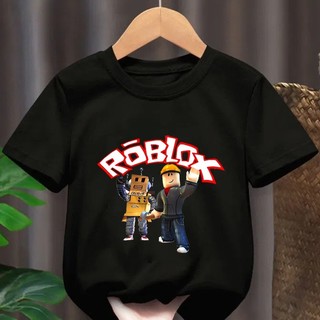 Bộ phim hoạt hình Roblox Áo thun đen nguyên chất in hình thời trang quần áo ngắn tay hàng ngày dành cho trẻ em