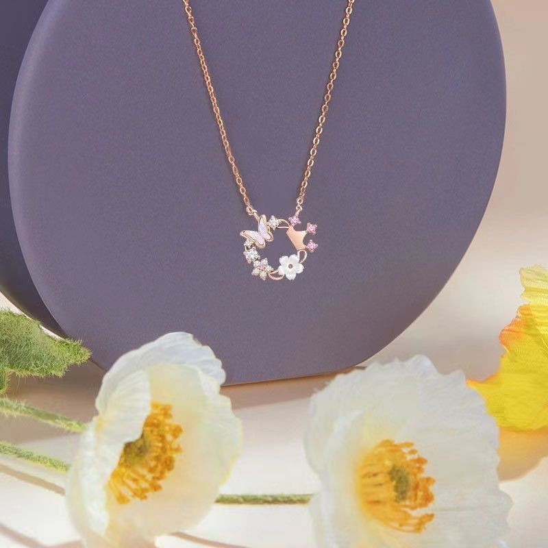 Dây chuyền nữ thời trang mới thiết kế nhỏ tươi 925 bạc sterling hoa bướm vương miện