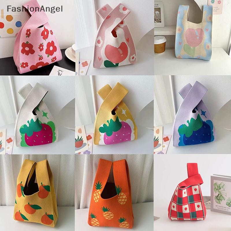 FashionAngel Tote dệt kim thủ công sọc, quai xách tay, dung tích lớn, túi điện thoại, thu đông