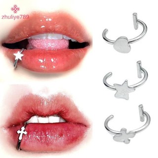 < zhuliye789 > 1 Vòng mũi giả bằng thép không gỉ Vòng vách ngăn C Kẹp môi Bông tai Mũi giả xuyên thấu Trang sức cơ thể nữ Không đục lỗ