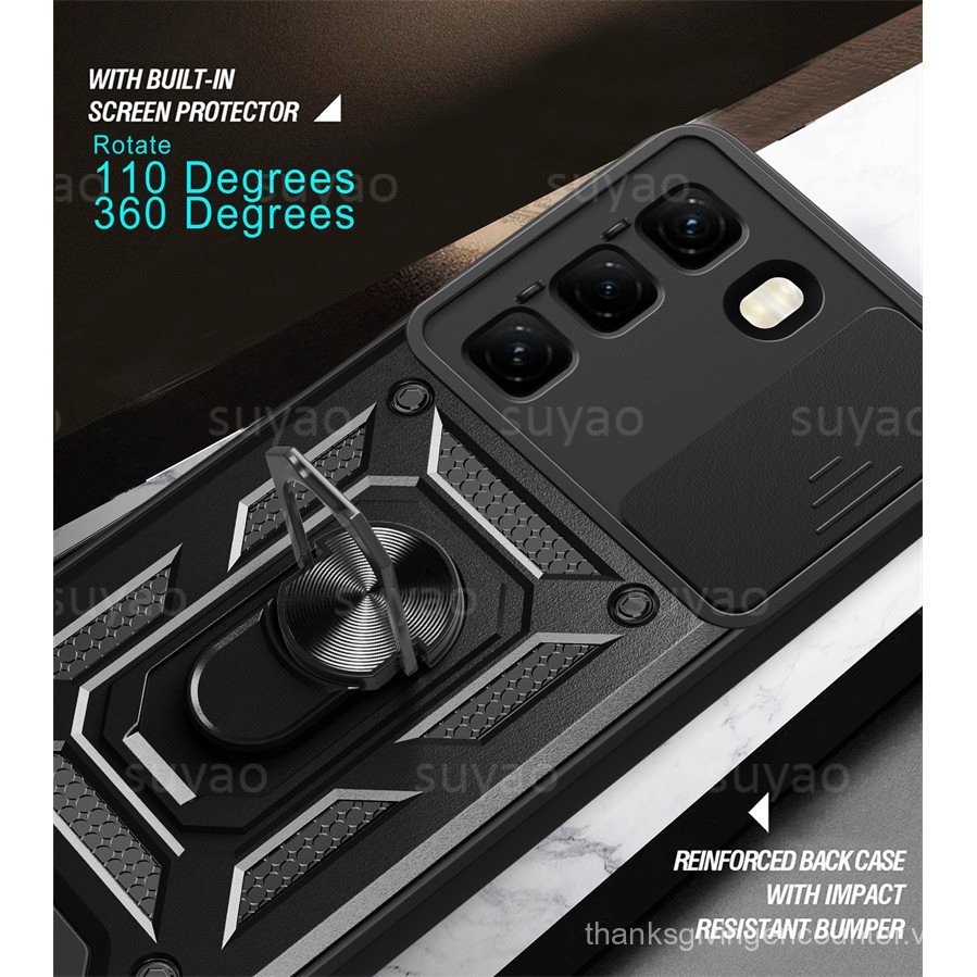 Ốp điện thoại cho Realme 14X 5G 2025, có giá đỡ nhẫn, ốp bảo vệ camera trượt đẩy kéo, chống sốc, viền mềm, vỏ PC cứng phía sau
