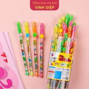 Bút chì khúc Thiên Long - Bút chì thay ngòi màu đậm, hoạ tiết dễ thương, có gôm trên nắp