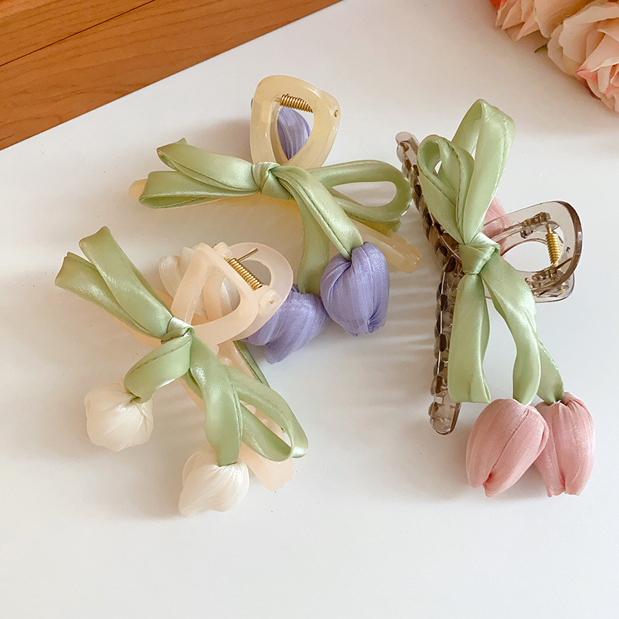 Vải lưới acrylic nơ hoa tulip kẹp tóc Hàn Quốc kẹp ngọt ngào thời trang phụ kiện tóc nữ