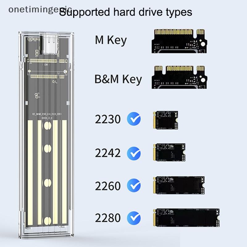 Onetimingepic M.2 NVME PCIe NGFF SATA Protocol Case Clear USB Type C 10Gbps PCI-E Hộp đựng ổ cứng gắn ngoài trong suốt cho điện thoại máy tính xách tay OTE
