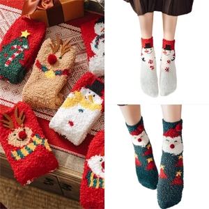 YIOI Ngày Lễ Theo Chủ Đề San Hô Lông Cừu Tầng Tất Cho Ấm Áp Mặc Nhà Unisex Giáng Sinh Họa Tiết Hoạt Hình Fuzzy Dép Tất Hồ