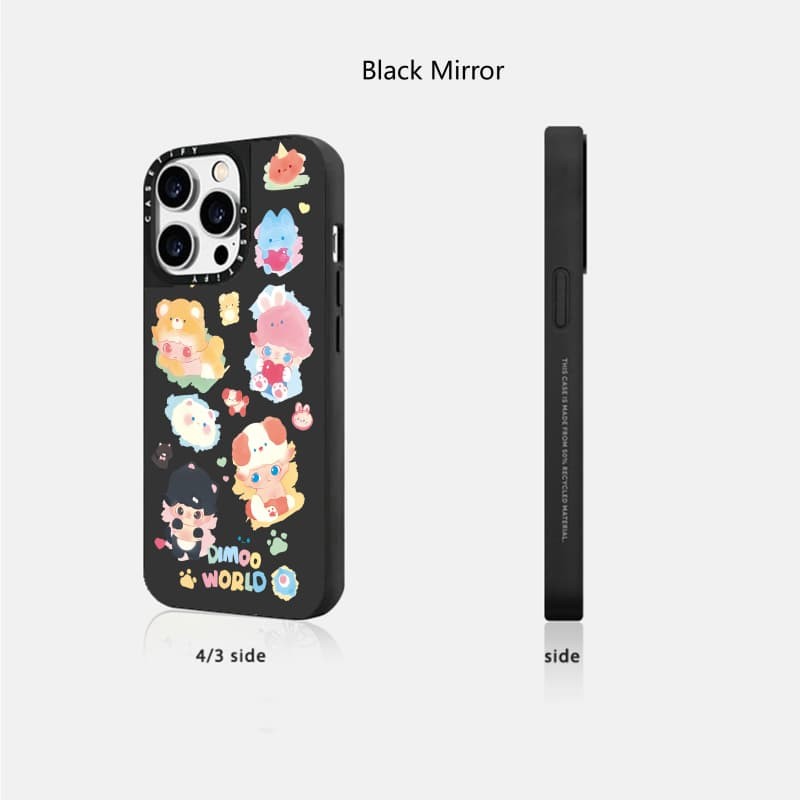 CASETiFY X POP MART - Ốp điện thoại DIMOO WORLD hút từ tính Vỏ IPhone gương đen & bạc IPhone 16 15 14 13 12 Pro Max Plus Ốp điện thoại cứng có hộp khắc logo