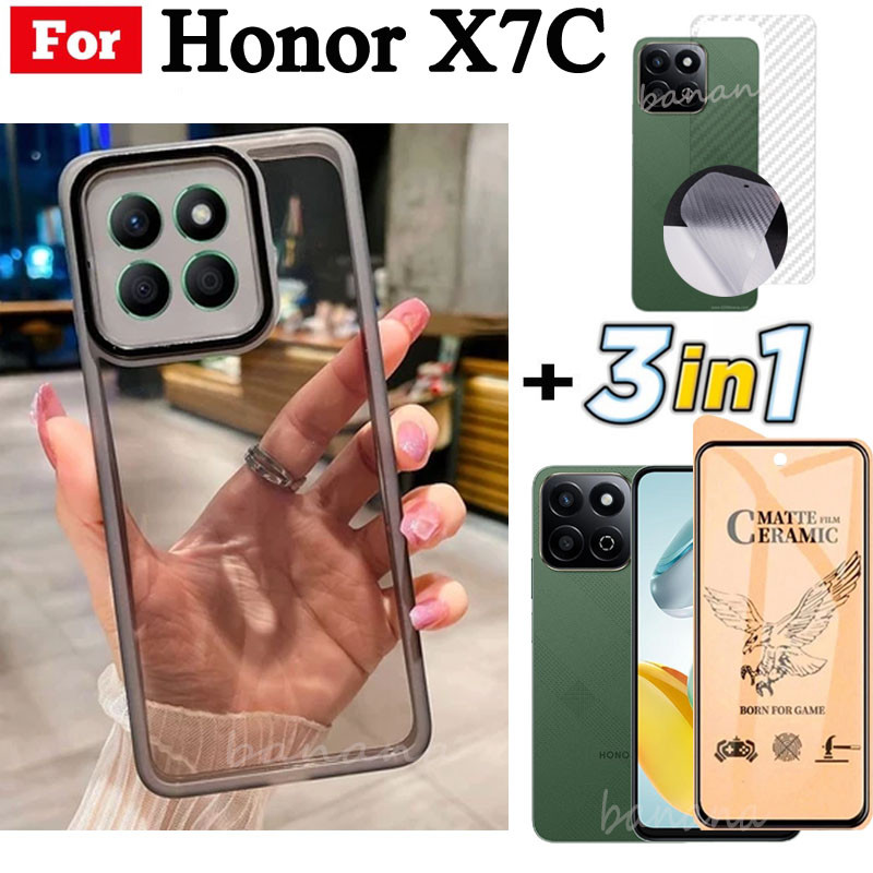3 trong 1 Honor X7C X7B X7A X8A X8B X6A X6B TPU Mềm Silicon Trong Suốt Vỏ Điện Thoại Có Phim Bảo Vệ Camera + Kính Cường Lực Riêng Tư + Phim Mặt Sau