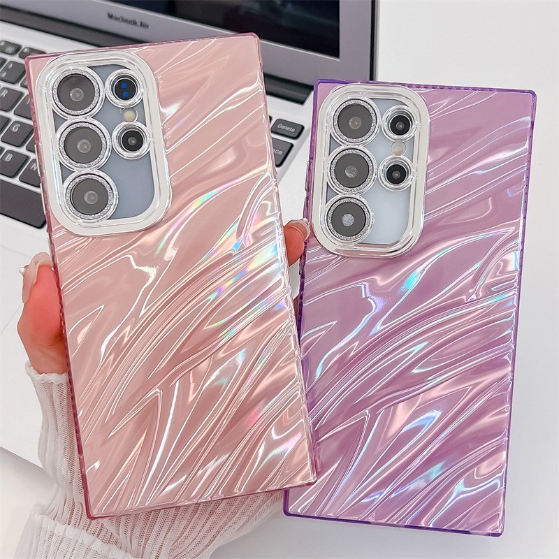 Laser Ripple Đá Cẩm Thạch Ốp lưng Samsung Galaxy S24 FE Plus S23 PC Siêu Cứng Long Lanh Bảo Vệ Camera Ốp Lưng Chống Sốc