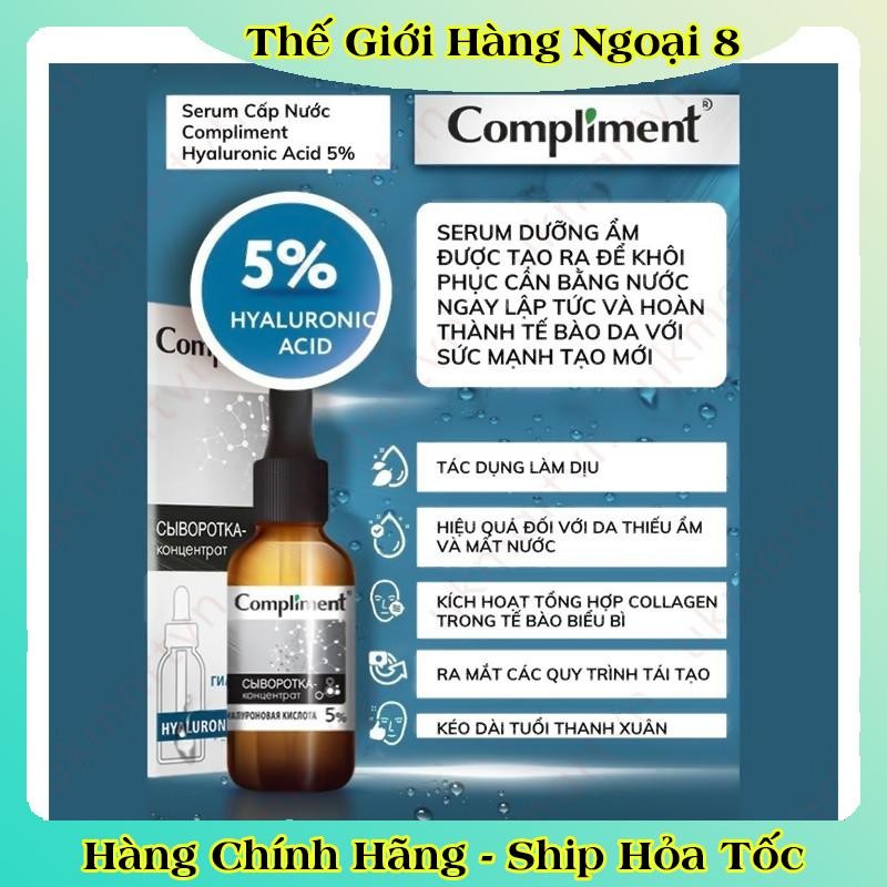 Serum 5% Hyaluronic Acid (HA) 27ml Compliment giúp cấp nước, giữ ẩm, phục hồi và nuôi dưỡng làn da mịn màng của Nga