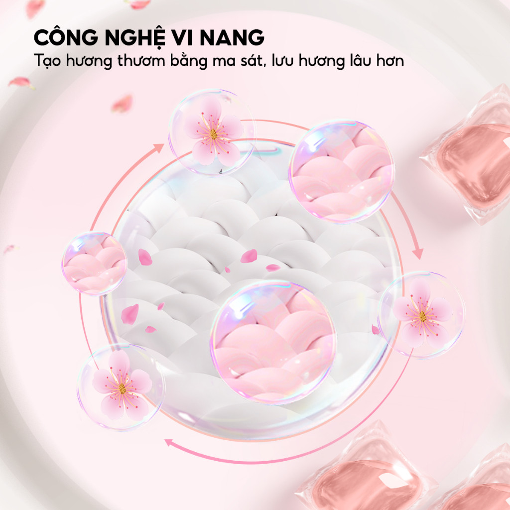 Hộp 50 viên giặt xả tự tan 3in1 lưu hương 48h làm mềm vải, tẩy trắng quần áo, an toàn cho mọi làn da