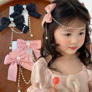 Kẹp tóc tua rua ruy băng màu hồng - Phong cách INS Hàn Quốc, Ngọt ngào, Dễ thương - Phụ kiện tóc thanh lịch - Kẹp tóc thiết kế tua rua hạt ngọc trai - Quà tặng cho bé gái
