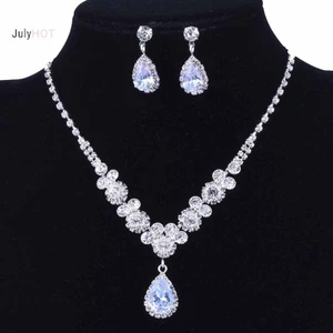Julyhot Giọt Nước Zircon Mặt Dây Chuyền Vòng Cổ Bông Tai Bộ Thanh Lịch Tinh Tế Pha Lê Dây Chuyền Nữ Cô Dâu Phù Dâu Trang Sức Cưới Massivedeals