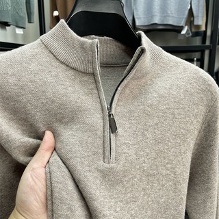 Áo Len Cao Cấp Nam Nửa Cổ Rùa Dây Kéo Áo Len Nam Dày Ấm Áp Mùa Đông Màu Trơn Top Đan Áo Len Đáy