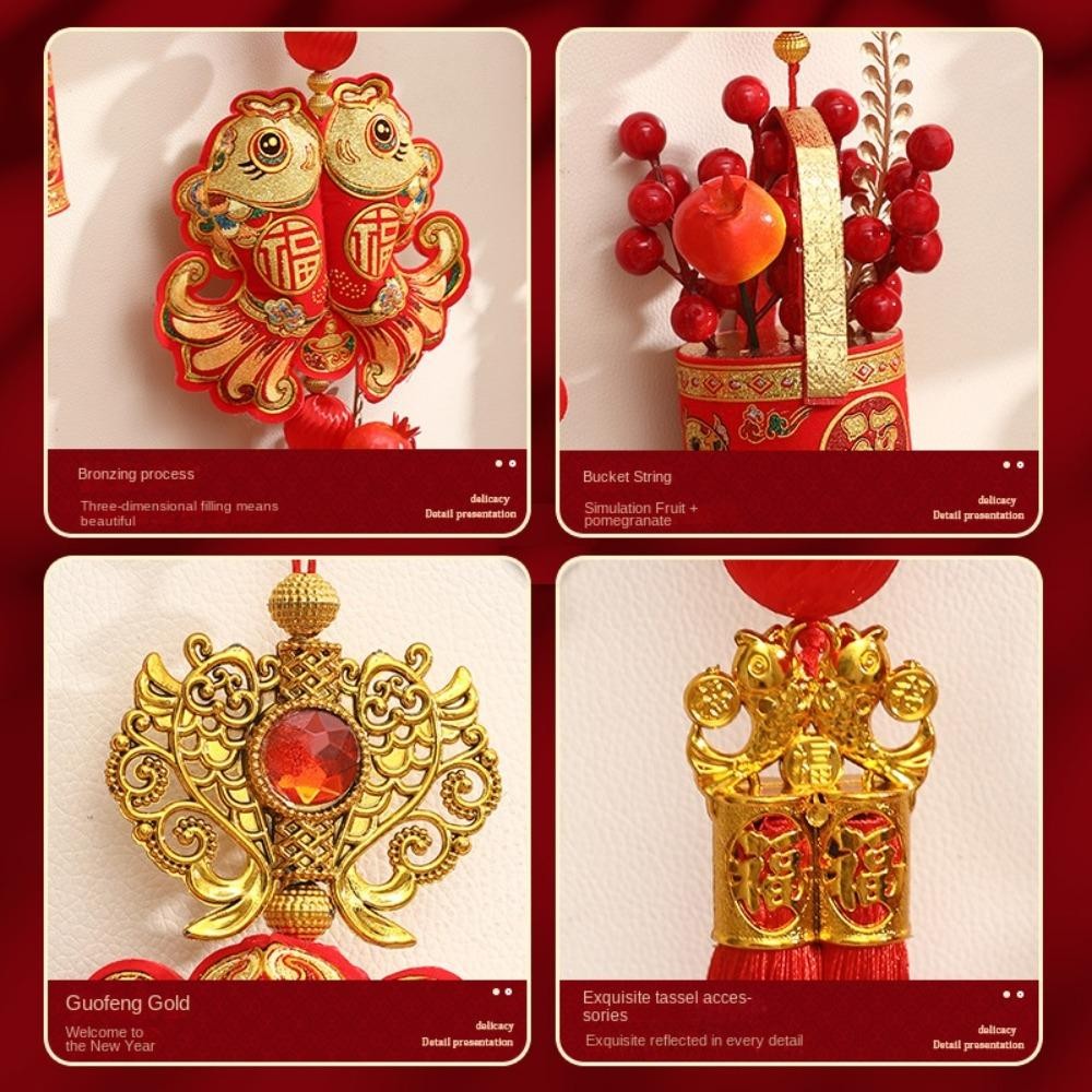 THFENG Treo Chuông Trang Trí, Mặt Dây Chuyền Năm Lint May Mắn, Thịnh Vượng Giàu Có Đỏ May Mắn Treo Tua Rua Lễ Hội Mùa Xuân