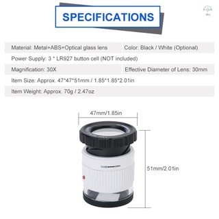 Cân LED Loupe 30X Kính lúp có thể điều chỉnh Kính lúp loại xi lanh kim loại Gương có tỷ lệ Gương đọc sách cỡ nhỏ Kính lúp trang sức với 3 đèn LED 3 đèn UV Trắng
