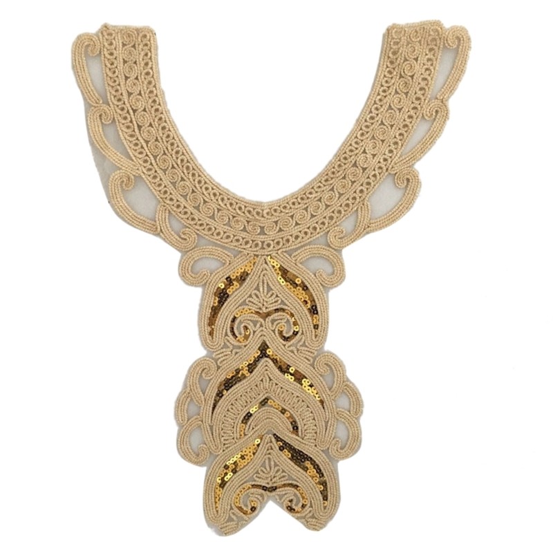 Elegant Embroidered Lace Neckline Collar Sew On Appliques with Sequins for Women