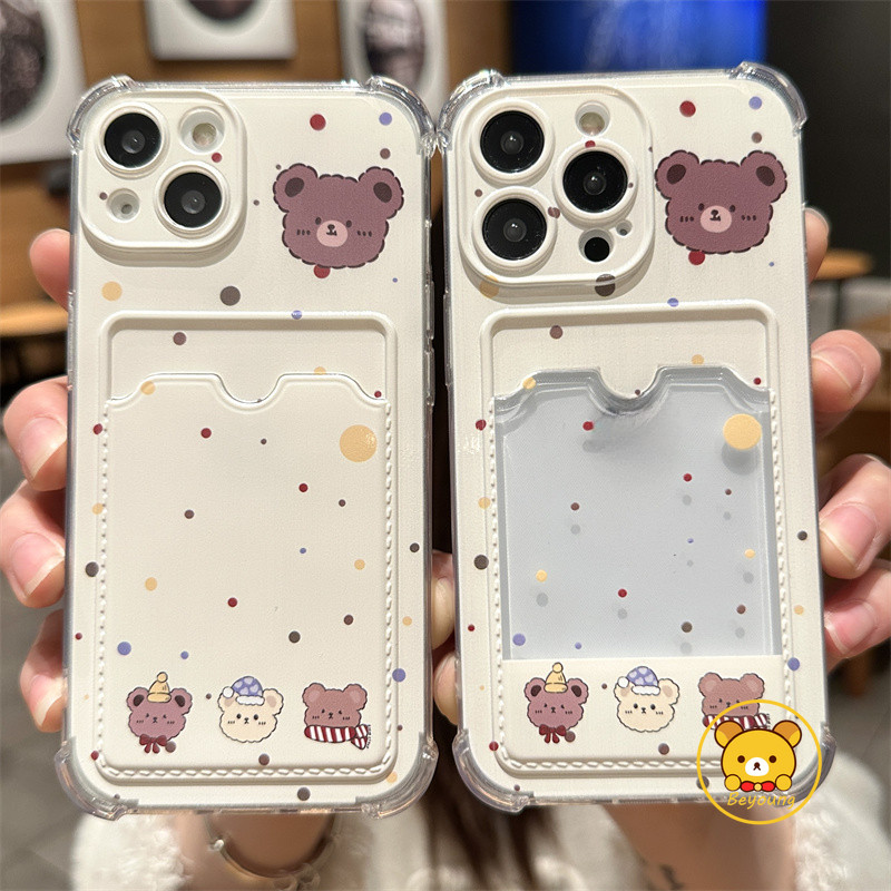 Ốp Điện Thoại Ví Gấu Dễ Thương Cho OPPO A57 A57S A57E A77 A77S A36 A96 A76 A15S A15 A55 A74 A94 A54 5G 4G Vỏ Chống Rơi Phim Hoạt Hình Đựng Thẻ Cặp Đôi Trong Suốt Bìa Mềm