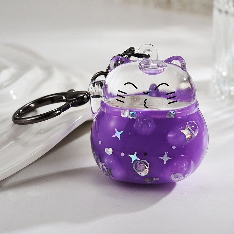 Lucky Cat Quicksand Chai Keychain Acrylic Maneki Neko lỏng nổi Keychain ...