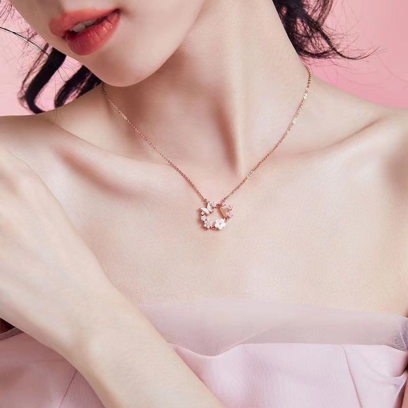 Dây chuyền nữ thời trang mới thiết kế nhỏ tươi 925 bạc sterling hoa bướm vương miện